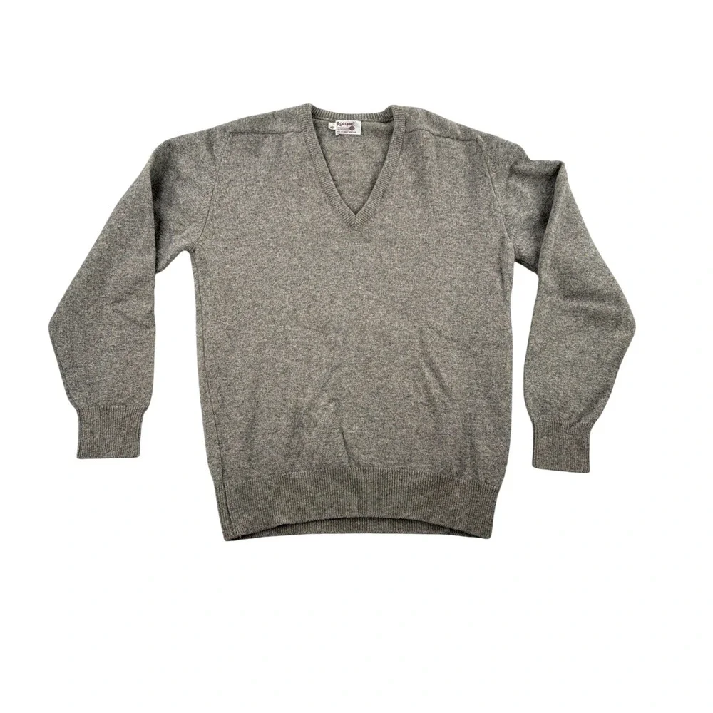Racquet Sportswear Sweater M 42 Mens Gray Lambswool V-Neck Made in Scotland